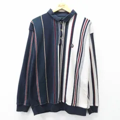 M/古着 長袖 ポロ シャツ メンズ 90年代 90s 紺他 ストライプ【spe】 26jan10