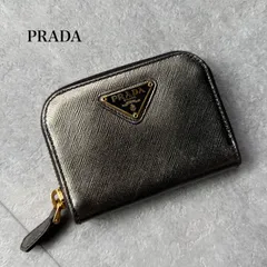 希少 PRADA プラダ サフィアーノレザー トライアングルロゴ コインケース 三角ロゴプレート ゴールド