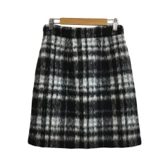 ミッシュマッシュ MISCH MASCH スカート タイト ミニ チェック シャギー M 白 黒 ホワイト ブラック