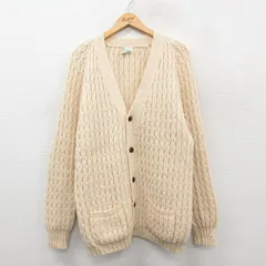 L/古着 長袖 アラン フィッシャーマン ケーブル ニット カーディガン メンズ 90年代 90s ロング丈 ウール アイルランド製 生成り【spe】 26jan10