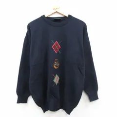 L/古着 長袖 セーター メンズ 90年代 90s ゴルフ 刺繍 ウール アイルランド製 濃紺 26jan10