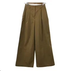 ナチュラルビューティーベーシック NATURAL BEAUTY BASIC パンツ ワイド ロング ハイウエスト タック 無地 XS 茶 ベージュ ブラウン