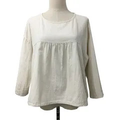 サマンサモスモス SM2 カットソー ブラウス プルオーバー ラウンドネック オーバーサイズ 無地 リネン混 長袖 M ベージュ