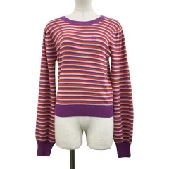 ジュエティ jouetie セーター ニット プルオーバー クルーネック ボーダー 刺繍 ロゴ 長袖 M 紫 赤 パープル レッド