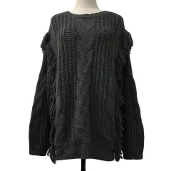 アーバンリサーチ URBAN RESEARCH ITEMS セーター ニット クルーネック プルオーバー ケーブル編み フリンジ 長袖 Free 茶 ブラウン