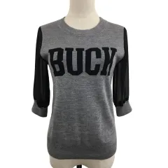 マウジー MOUSSY セーター ニット ラウンドネック 切替 七分袖 FREE グレー 黒 ブラック