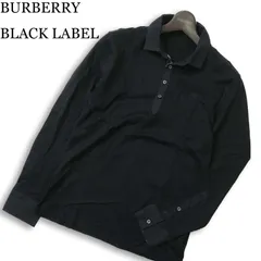 BURBERRY BLACK LABEL バーバリー ブラックレーベル ホース刺繍★ チェック使い 長袖 ポロシャツ Sz.2 メンズ 黒 日本製
