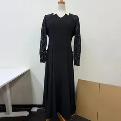 社交ダンス衣装 ワンピース ドレス 黒 ブラック 無地 レースアップ レース 長袖