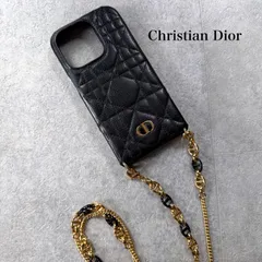 美品 Christian Dior クリスチャンディオール  iPhone14pro ゴールドチェーン　レディディオール カナージュ iPhoneショルダー ブラック 黒 ゴールド金具 CD金具 ラムレザー　a12