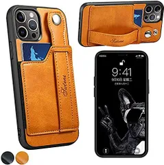 iphone14pro max ケース ベルト バンド付き カード収納 革 本革 背面 ハンディ カバー レザー 落下防止ベルト ストラップ付き ハンドストラップ スタンド機能 ICカードホルダー バンド付ケース 汗や指紋防止 耐衝撃 アイフォン アイホン 1