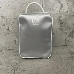 極美品　Christian Dior クリスチャンディオール　ハンドバッグ　バニティポーチ　化粧ポーチ　ミラー付き　ナイロン　ロゴ　グレー