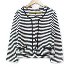 ロペピクニック ROPE Picnic ノーカラージャケット ミドル丈 ボーダー柄 38 M 白 黒 ホワイト ブラック /FF11