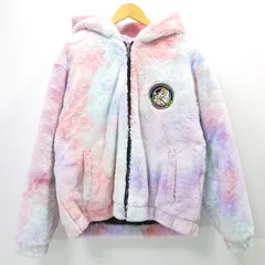 【三重本店】 中古 GALFY | ガルフィー 色ぼんやりフードファーブルゾン 総柄ファーフリース中綿ジャケット もこもこジップパーカー 犬 アニマル 103001 ピンク×パープル マルチカラー サイズ：L(中型犬) 【93】