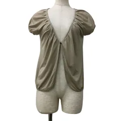 マルティニーク martinique カーディガン Vネック ギャザー 無地 パフスリーブ 半袖 ベージュ