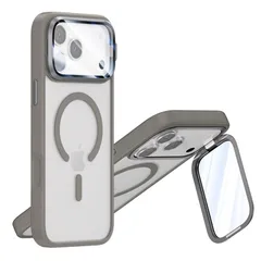 【新品】 iPhone 17 Pro 対応 ケース Magsafe対応 マット仕上げ 半クリア カメラ保護 スタンド付き 半透明 アイフォン17Pro 用 背面カバー ス 艶消し ストラップホール付き ハードケース,グレー 0