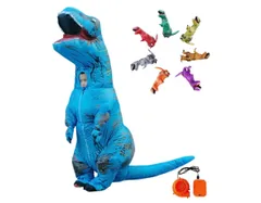 ティラノサウルス 着ぐるみ 恐竜 コスプレ ハロウィン コスチューム インフレータブルスーツ 大人 子供 膨張式 クリスマス 誕生日 文化祭 イベント 【顔出し 】 (子供120CM-140CM, 青色)