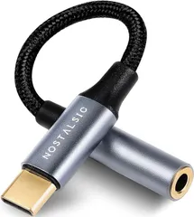 NOSTALSIC USB ＆ 3.5 mm イヤホンジャック変換 オーディオアダプタ DAC搭載 24bit/96KHz対応 ハイレゾ音質 TRRS/4極 ナイロン編み 音量調節/通話/音楽対応 iPhone15 16 (メタリックグレー)