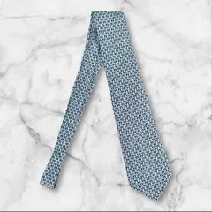 HERMES ネクタイ 総柄 シルク ブルー系 フランス製