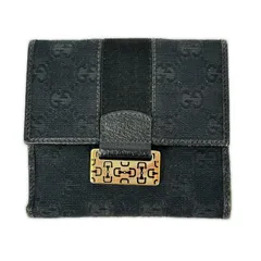 GUCCI グッチ ホースビット 二つ折り財布 ブラック ゴールド GGキャンバス レザー GG柄 コンパクト 折り財布 総柄 ミニ財布 レディース
