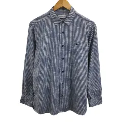 エレメントオブシンプルライフ element of SIMPLE LIFE シャツ カジュアル スタンダード 総柄 ストライプ 長袖 LARGE 紺 青 ネイビー ブルー