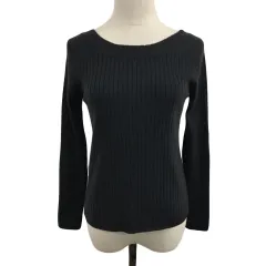 ルクールブラン le.coeur blanc セーター ニット プルオーバー ラウンドネック 2WAY リブ ウール 長袖 38 黒 ブラック