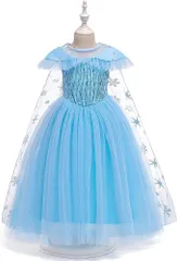 プリンセス ドレス 子供 女の子 キッズ アナ雪 コスプレ エルサ風ドレス アニメ キャラクター ハロウィン お姫様 衣装 雪の結晶 水色 ワンピース アクセサリーセット なりきりアイテム