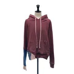 GREG LAUREN / グレッグローレン | GRAPEI DENIM FRAGMENT HOODIE / ダメージ加工 再構築 ドッキング デニム スウェット フーディ | 1 | ボルドー/インディゴ | メンズ