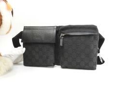 GUCCI ウエストポーチ ボディバッグ GGキャンバス シェリーライン 黒