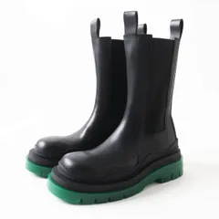 【ドンドン見直し】未使用品◎伊製  ボッテガヴェネタ レディース レザー サイドゴアブーツ タイヤ チェルシー ブーツ 黒×緑 39 箱・保管袋付き