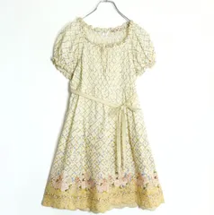 ピンクハウス★ふんわりフォルムのローンワンピース 薄黄色系 ローズpt♪シャーリング♪z18217