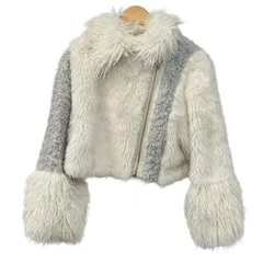 furfur(ファーファー) ブルゾン サイズF レディース - アイボリー×ライトグレー 長袖/ジップアップ/冬