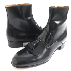 【ドンドン見直し】未使用品▼GUCCI グッチ 714688 タッセルキルト サイドジップ レザーアンクルブーツ/ショートブーツ ブラック 9 1/2 メンズ イタリア製 箱・保存袋付き