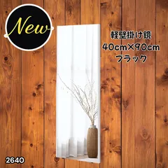 #2640 割れない 壁掛け 鏡 フィルム ミラー ブラック 全身 姿見 幅40cmx高さ90cm 軽量 鮮明な映り 壁掛け用ロープ付 滑り止めゴム脚 専用クリーナークロス付 ※一部地域離島別途配送料有