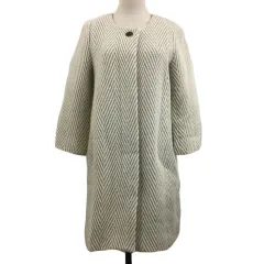 ロートレアモン LAUTREAMONT コート ノーカラー ロング ウール 総柄 長袖 38 白 グレー ホワイト