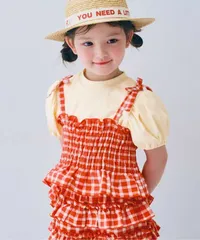 先染めチェックのシャーリングビスチェ＆トップスセット リンク セットアップ可　レッド　p.premier P207066