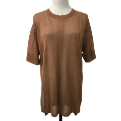 コムサイズム COMME CA ISM カットソー チュニック ラウンドネック 無地 半袖 9 茶 ブラウン