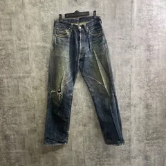 【Y-202】EVISU W31 デニムパンツ カモメペイント 赤タブ 革パッチ 色落ち ブーツカット メンズ ジーンズ 古着　股に破れありのサムネイル