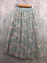 Meridian メリディアン 72-3132 フラワー刺繍 チュール スカート グリーン系 ■■ レディース