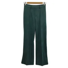 レトロガール RETRO GIRL パンツ フレア イージー ロング スエード調 ハイウエスト センターシーム ウエストゴム ストレッチ 無地 F 緑 グリーン