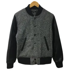 チャオパニック CIAOPANIC ジャケット ブルゾン 切替 フェイクレザー ツイード ミックス 異素材 長袖 M グレー 黒 ブラック