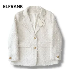 ELFRANK エルフランク ツイード テーラードジャケット ホワイト L 金ボタン 新品タグ付き フォーマル セレモニー 6F071