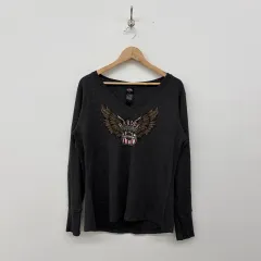 ハーレーダビッドソン 長袖 Tシャツ チャコール グレー レディース XL