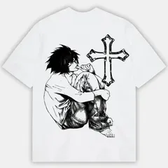 アニメ デスノート エル・ローライト プリント Tシャツ メンズ ストリート カジュアル 半袖  オシャレ ホワイトのサムネイル