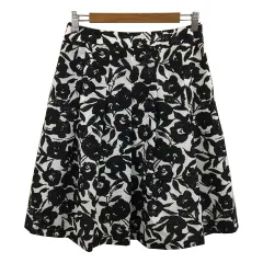 ケティ KETTY スカート フレア ひざ丈 花柄 総柄 タック 3 白 黒 ホワイト ブラック