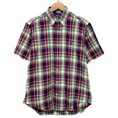 RALPH LAUREN　半袖シャツ　総柄　チェック柄　ボタンダウン　刺しゅうロゴ　古着