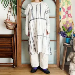 1920's フランスアンティーク タイダイ染め リネンワンピース（m564）