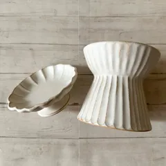 ギフトにも◎ 益子焼 わかさま陶芸 kinari ペアセット ペット用食器＆コンポート皿 北欧風 アイボリー