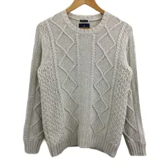 アメリカンイーグル AMERICAN EAGLE セーター ニット ラウンドネック プルオーバー ケーブル編み 無地 長袖 S ベージュ