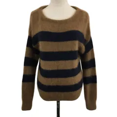 アーバンリサーチ URBAN RESEARCH セーター ニット プルオーバー ラウンドネック シャギー ボーダー ウール 長袖 FREE 茶 紺 ブラウン ネイビー