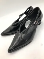 menue メヌエ 14514 クロスストラップ ポインテッドトゥ パンプス size24.0cm/黒 ■■ レディース